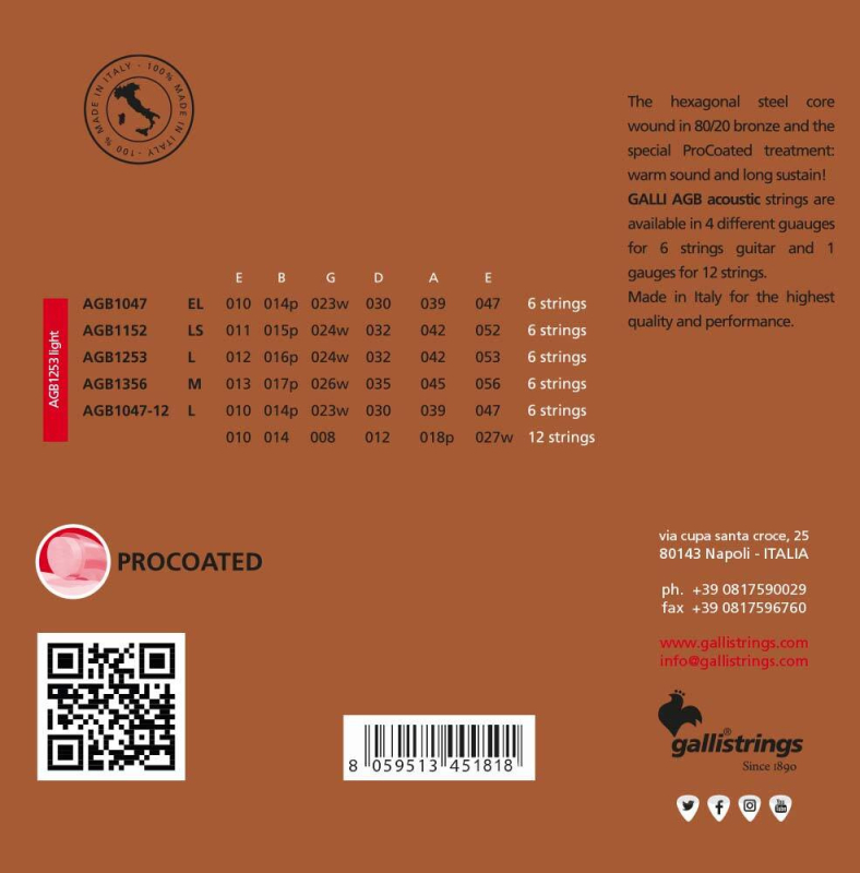 Galli AGB1253 Light  Brass Procoated - struny powlekane do gitary akustycznej - 2