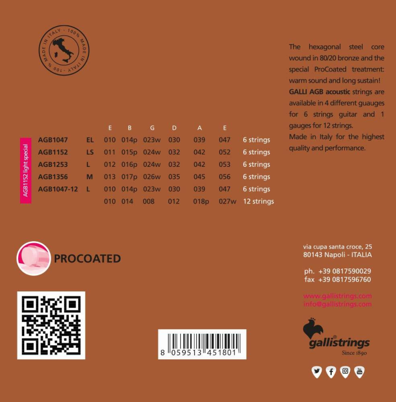 Galli AGB1152 Light special Brass Procoated - struny powlekane do gitary akustycznej - 2